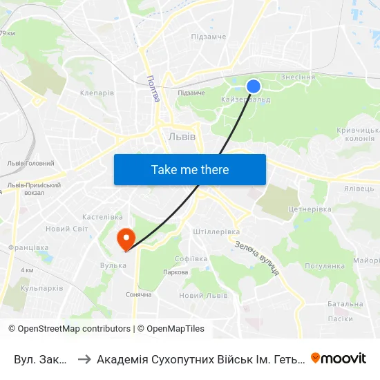 Вул. Заклинських to Академія Сухопутних Військ Ім. Гетьмана Петра Сагайдачного map