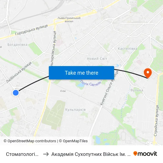 Стоматологічна Клініка №3 to Академія Сухопутних Військ Ім. Гетьмана Петра Сагайдачного map