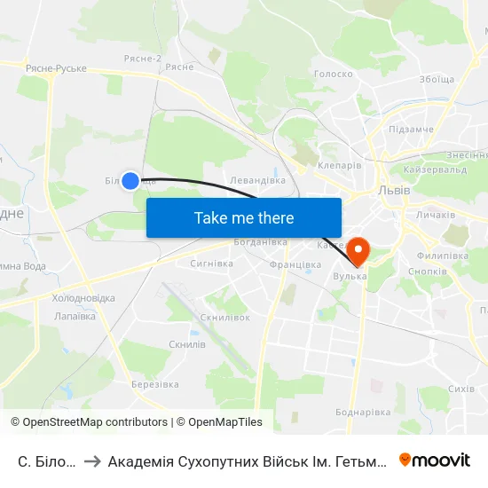 С. Білогорща to Академія Сухопутних Військ Ім. Гетьмана Петра Сагайдачного map