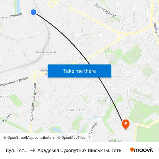 Вул. Естонська to Академія Сухопутних Військ Ім. Гетьмана Петра Сагайдачного map