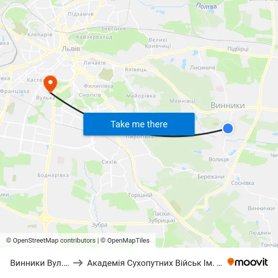 Винники Вул. Івана Франка to Академія Сухопутних Військ Ім. Гетьмана Петра Сагайдачного map