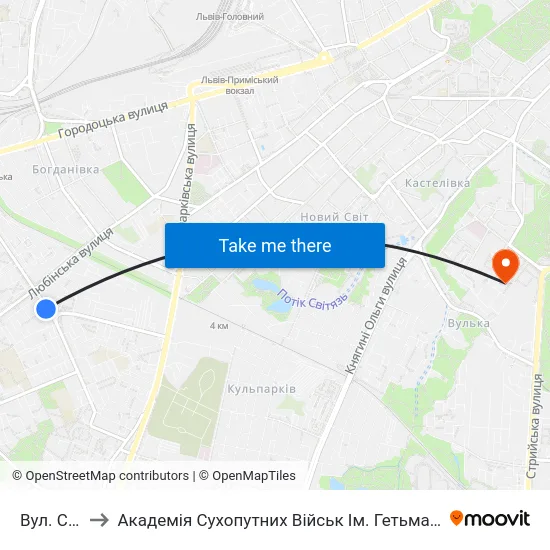 Вул. Садова to Академія Сухопутних Військ Ім. Гетьмана Петра Сагайдачного map