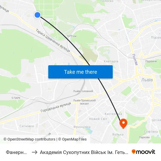 Фанерний Завод to Академія Сухопутних Військ Ім. Гетьмана Петра Сагайдачного map