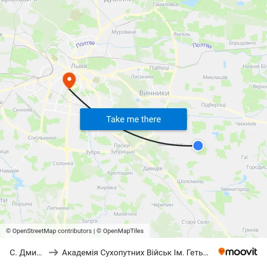С. Дмитровичі to Академія Сухопутних Військ Ім. Гетьмана Петра Сагайдачного map