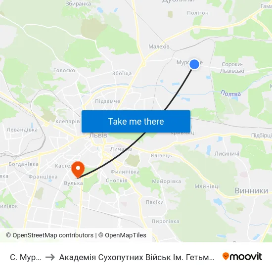 С. Муроване to Академія Сухопутних Військ Ім. Гетьмана Петра Сагайдачного map