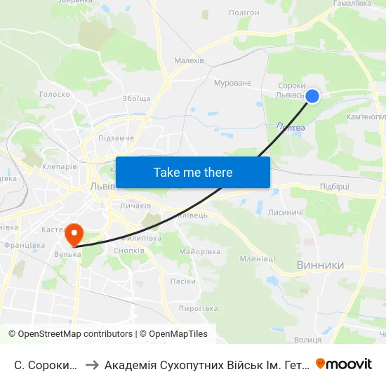 С. Сороки-Львівські to Академія Сухопутних Військ Ім. Гетьмана Петра Сагайдачного map