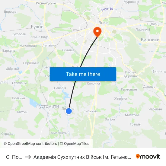 С. Поршна to Академія Сухопутних Військ Ім. Гетьмана Петра Сагайдачного map