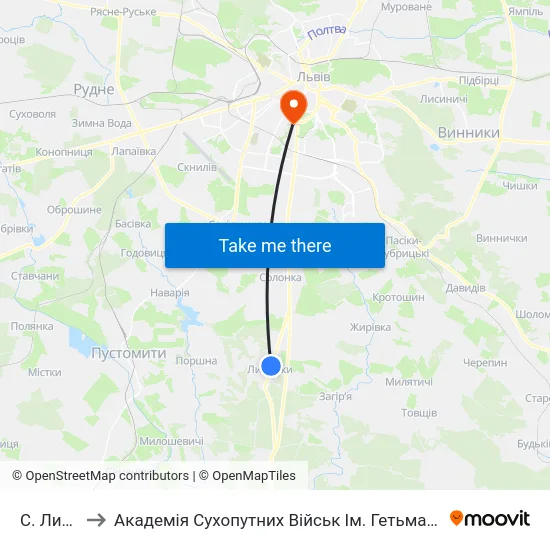 С. Липники to Академія Сухопутних Військ Ім. Гетьмана Петра Сагайдачного map