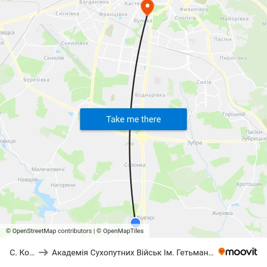 С. Ков'Ярі to Академія Сухопутних Військ Ім. Гетьмана Петра Сагайдачного map