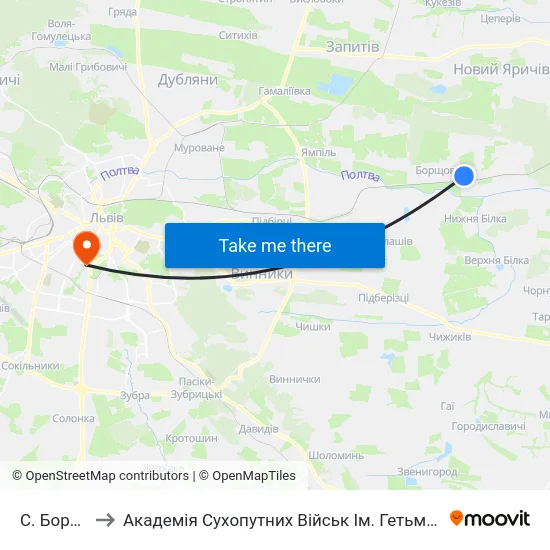 С. Борщовичі to Академія Сухопутних Військ Ім. Гетьмана Петра Сагайдачного map
