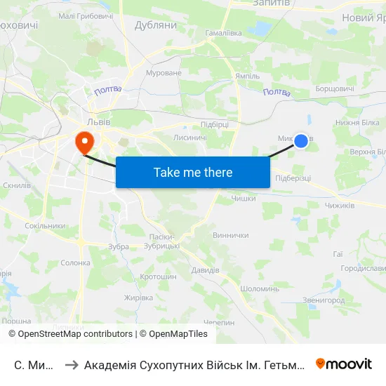 С. Миклашів to Академія Сухопутних Військ Ім. Гетьмана Петра Сагайдачного map