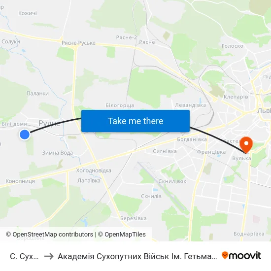 С. Суховоля to Академія Сухопутних Військ Ім. Гетьмана Петра Сагайдачного map