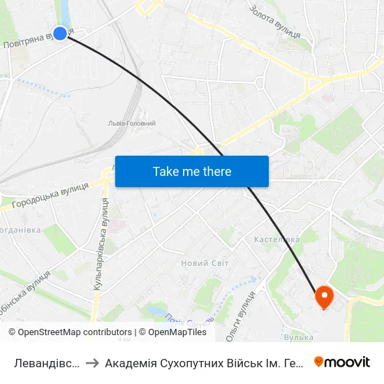 Левандівське Озеро to Академія Сухопутних Військ Ім. Гетьмана Петра Сагайдачного map