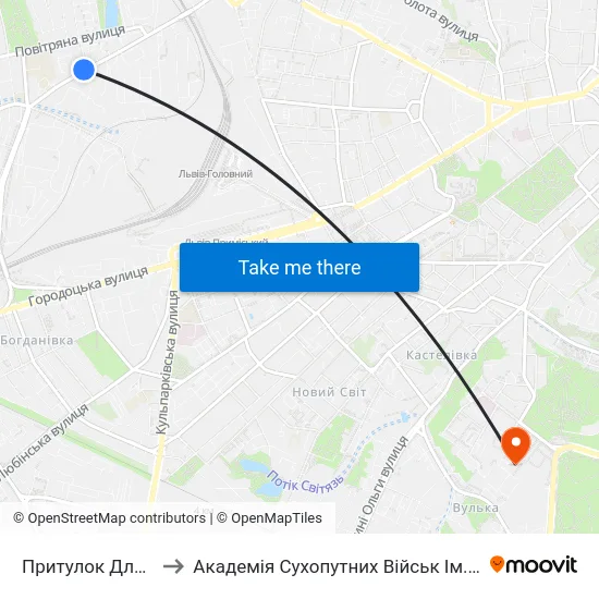 Притулок Для Неповнолітніх to Академія Сухопутних Військ Ім. Гетьмана Петра Сагайдачного map