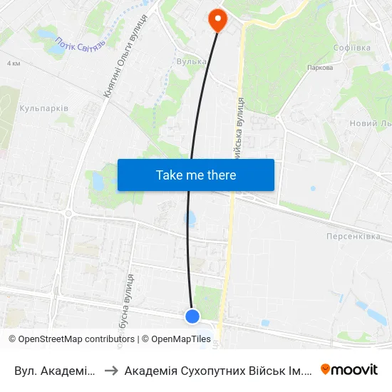 Вул. Академіка Підстригача to Академія Сухопутних Військ Ім. Гетьмана Петра Сагайдачного map