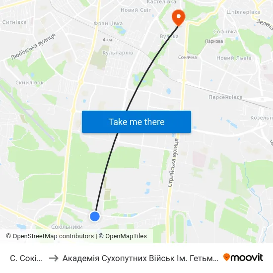 С. Сокільники to Академія Сухопутних Військ Ім. Гетьмана Петра Сагайдачного map