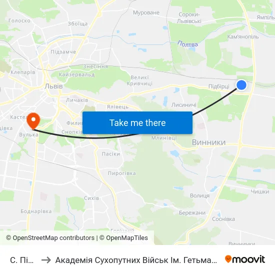 С. Підбірці to Академія Сухопутних Військ Ім. Гетьмана Петра Сагайдачного map
