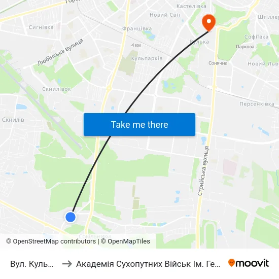 Вул. Кульпарківська to Академія Сухопутних Військ Ім. Гетьмана Петра Сагайдачного map