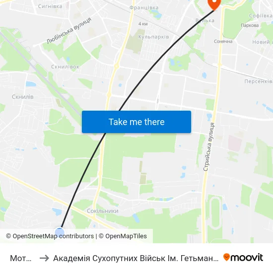 Мототрек to Академія Сухопутних Військ Ім. Гетьмана Петра Сагайдачного map
