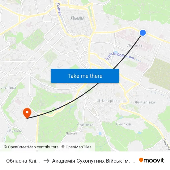 Обласна Клінічна Лікарня to Академія Сухопутних Військ Ім. Гетьмана Петра Сагайдачного map