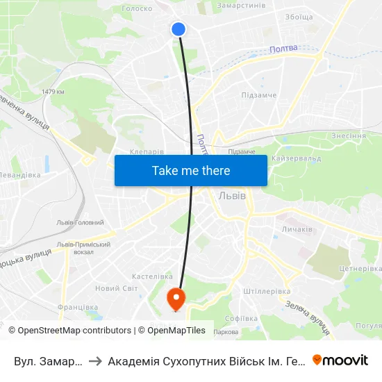 Вул. Замарстинівська to Академія Сухопутних Військ Ім. Гетьмана Петра Сагайдачного map