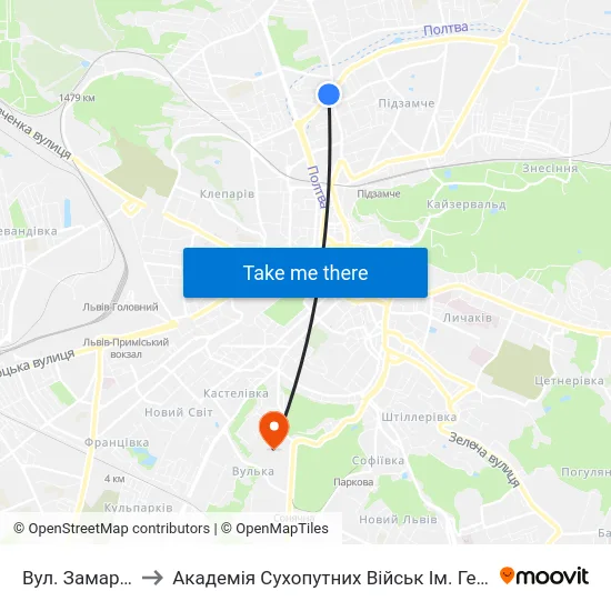 Вул. Замарстинівська to Академія Сухопутних Військ Ім. Гетьмана Петра Сагайдачного map
