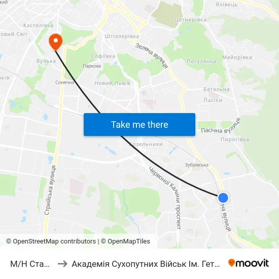 М/Н Старий Сихів to Академія Сухопутних Військ Ім. Гетьмана Петра Сагайдачного map