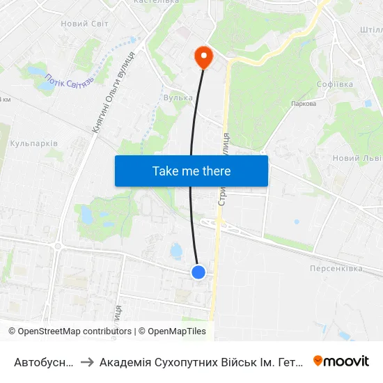 Автобусний Завод to Академія Сухопутних Військ Ім. Гетьмана Петра Сагайдачного map