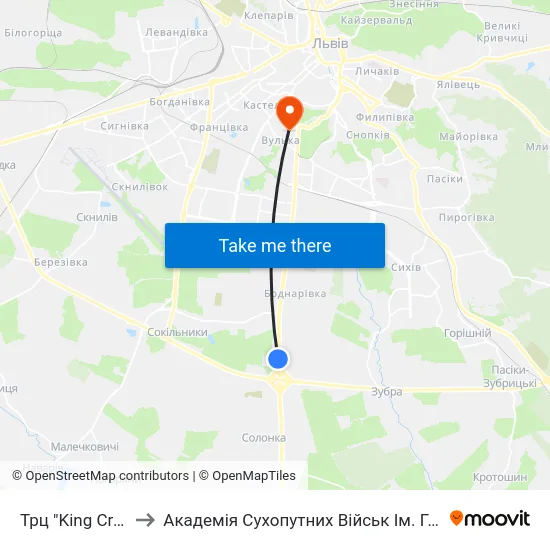 Трц "King Cross Leopolis" to Академія Сухопутних Військ Ім. Гетьмана Петра Сагайдачного map