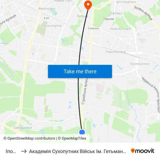 Іподром to Академія Сухопутних Військ Ім. Гетьмана Петра Сагайдачного map