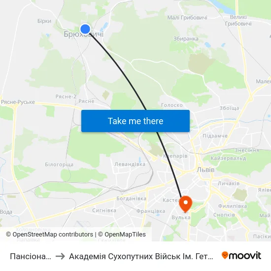 Пансіонат "Львів" to Академія Сухопутних Військ Ім. Гетьмана Петра Сагайдачного map