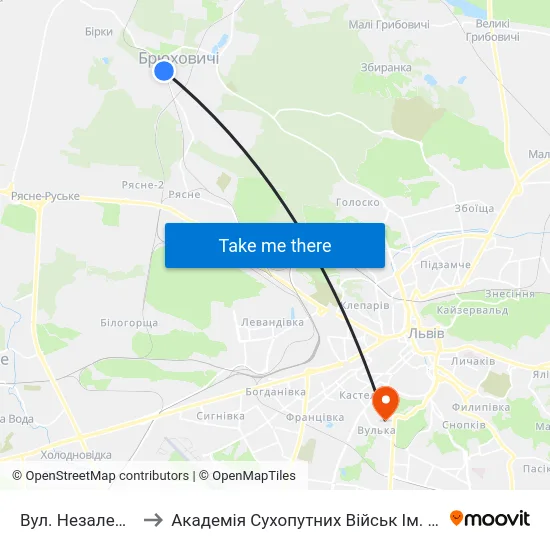 Вул. Незалежності України to Академія Сухопутних Військ Ім. Гетьмана Петра Сагайдачного map