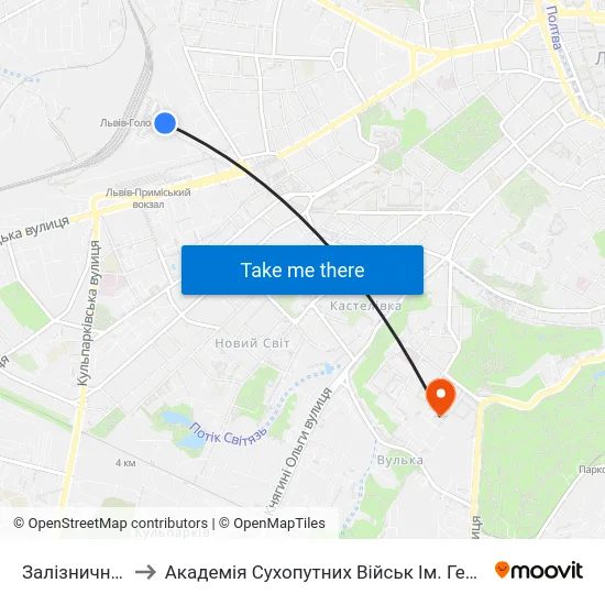 Залізничний Вокзал to Академія Сухопутних Військ Ім. Гетьмана Петра Сагайдачного map