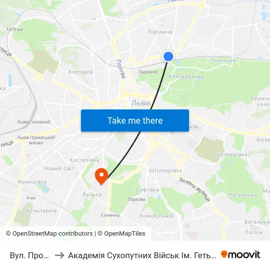 Вул. Промислова to Академія Сухопутних Військ Ім. Гетьмана Петра Сагайдачного map