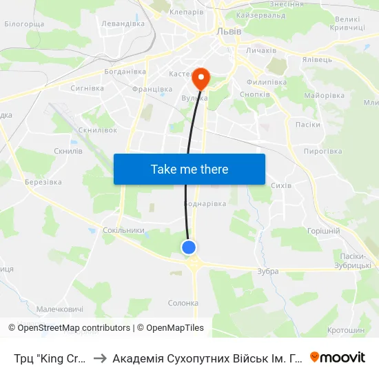 Трц "King Cross Leopolis" to Академія Сухопутних Військ Ім. Гетьмана Петра Сагайдачного map