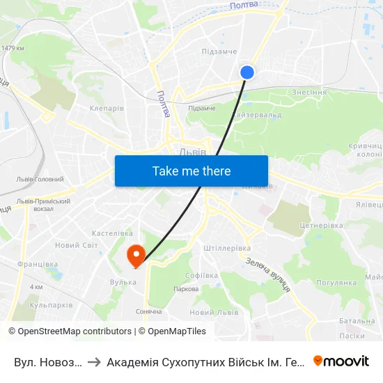 Вул. Новознесенська to Академія Сухопутних Військ Ім. Гетьмана Петра Сагайдачного map