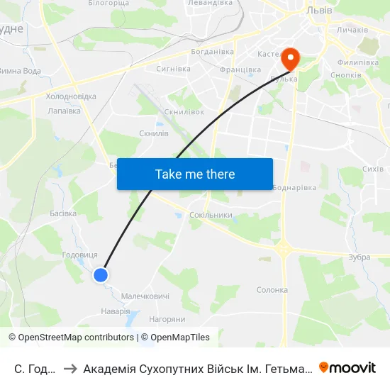 С. Годовиця to Академія Сухопутних Військ Ім. Гетьмана Петра Сагайдачного map