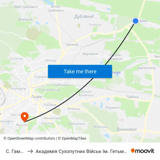 С. Гамаліївка to Академія Сухопутних Військ Ім. Гетьмана Петра Сагайдачного map