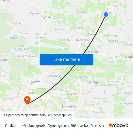 С. Жовтанці to Академія Сухопутних Військ Ім. Гетьмана Петра Сагайдачного map