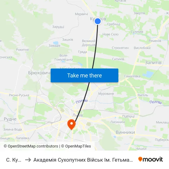 С. Куликів to Академія Сухопутних Військ Ім. Гетьмана Петра Сагайдачного map