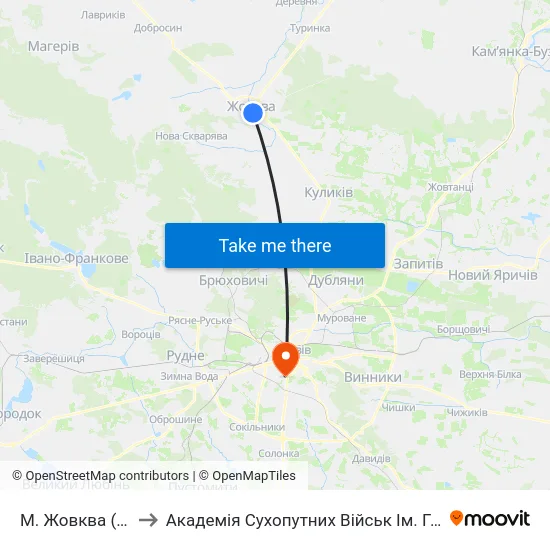 М. Жовква (Автостанція) to Академія Сухопутних Військ Ім. Гетьмана Петра Сагайдачного map