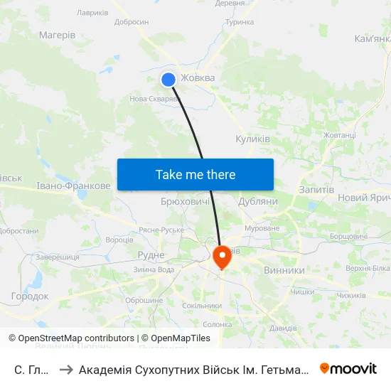 С. Глинськ to Академія Сухопутних Військ Ім. Гетьмана Петра Сагайдачного map