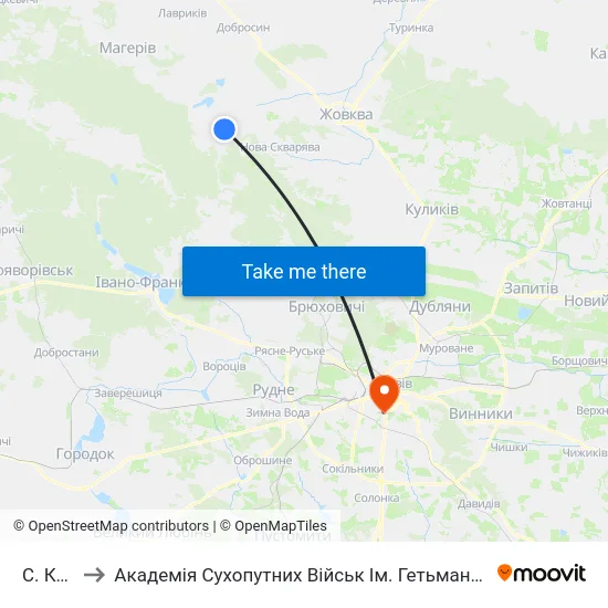 С. Крехів to Академія Сухопутних Військ Ім. Гетьмана Петра Сагайдачного map