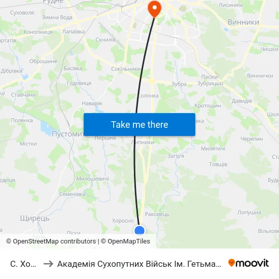 С. Хоросно to Академія Сухопутних Військ Ім. Гетьмана Петра Сагайдачного map