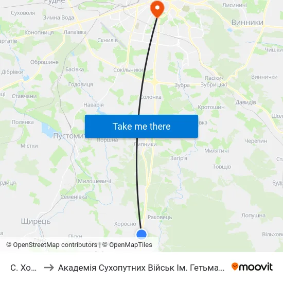 С. Хоросно to Академія Сухопутних Військ Ім. Гетьмана Петра Сагайдачного map