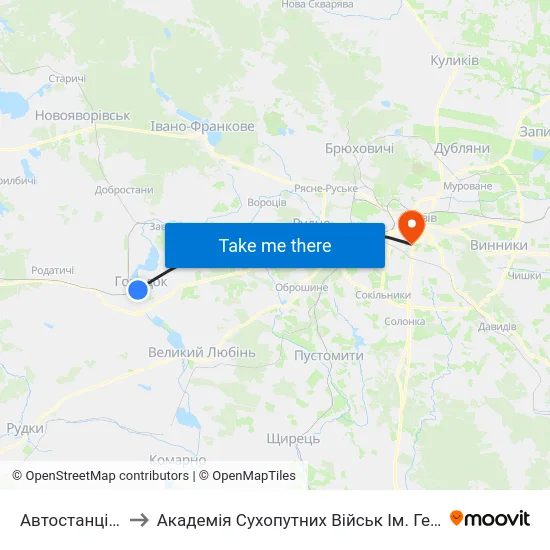 Автостанція "Городок" to Академія Сухопутних Військ Ім. Гетьмана Петра Сагайдачного map
