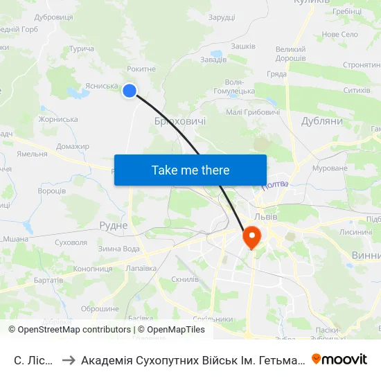 С. Лісопотік to Академія Сухопутних Військ Ім. Гетьмана Петра Сагайдачного map