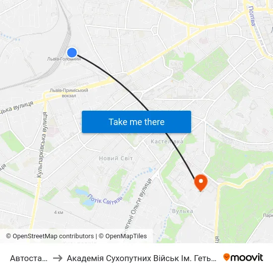 Автостанція №8 to Академія Сухопутних Військ Ім. Гетьмана Петра Сагайдачного map