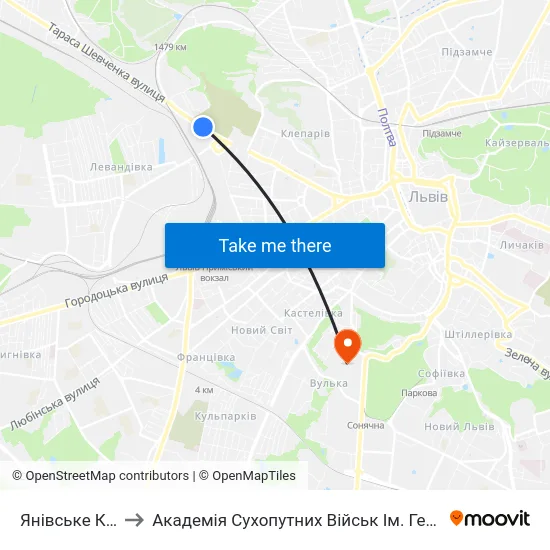Янівське Кладовище to Академія Сухопутних Військ Ім. Гетьмана Петра Сагайдачного map