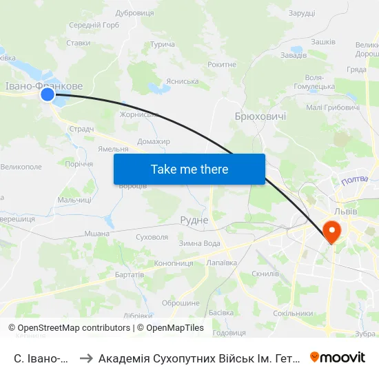 С. Івано-Франкове to Академія Сухопутних Військ Ім. Гетьмана Петра Сагайдачного map
